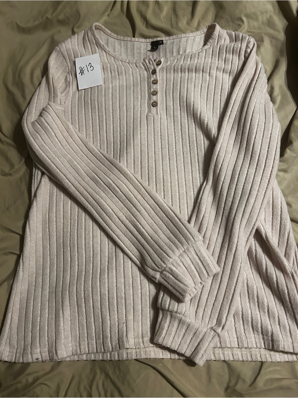 New never worn. Ribbed Henley Long-Sleeve Top - Light Blush